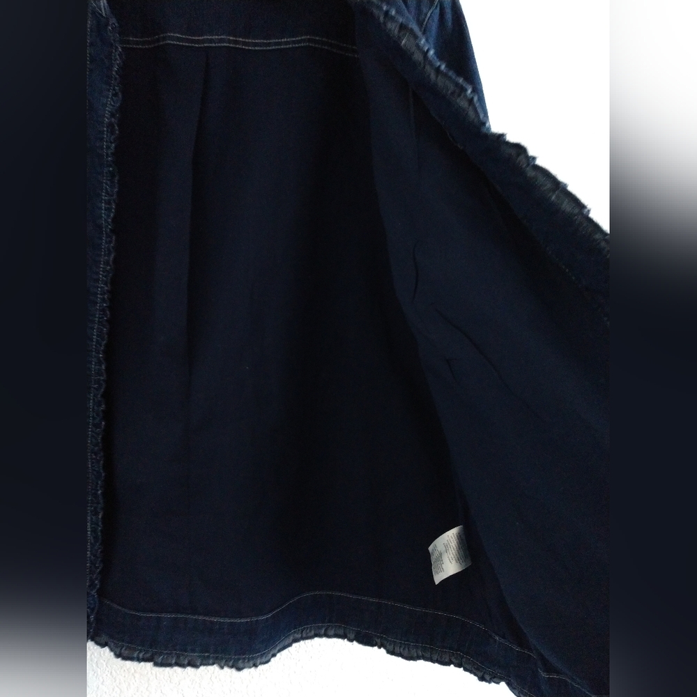 Alfred Dunner Denim Blazer Jacket Open Front Ruffle Detail Size 18 Chest 46" - Picture 4 of 7
